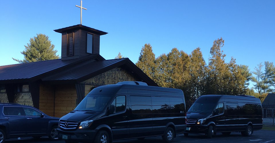 vermont wedding limo van & church